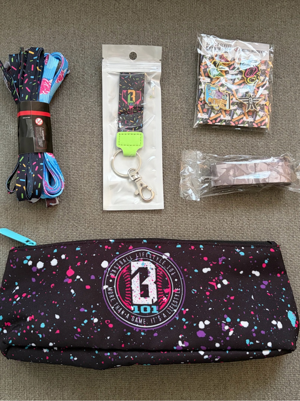 Black Splatter Pencil Case with Accessories - Baseball Lifestyle 101 Logo